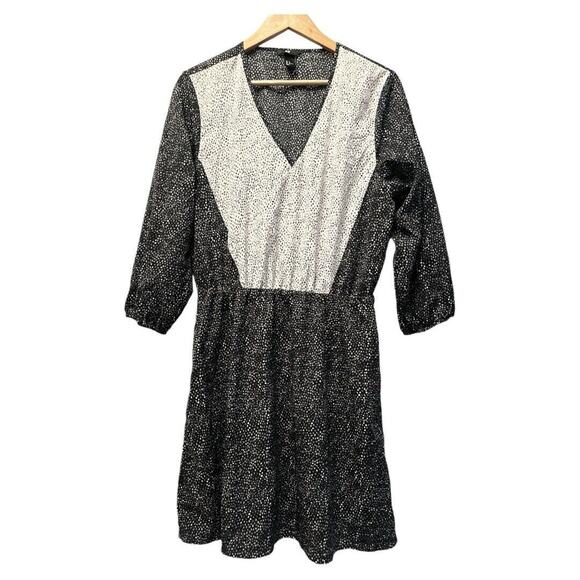H&M Polka Dot Dress 3/4 Sleeve Semi Sheer Cinch Waist Black & White Size 12‎ - Picture 1 of 14